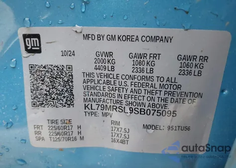 2025 Chevrolet Trailblazer Awd Lt from USA, damaged, VIN KL79MRSL9SB075095